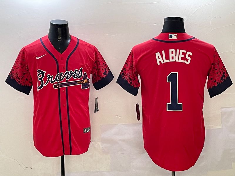 Men Atlanta Braves #1 Albies Red Fashion Game 2025 Nike MLB Jersey style 1->baltimore orioles->MLB Jersey
